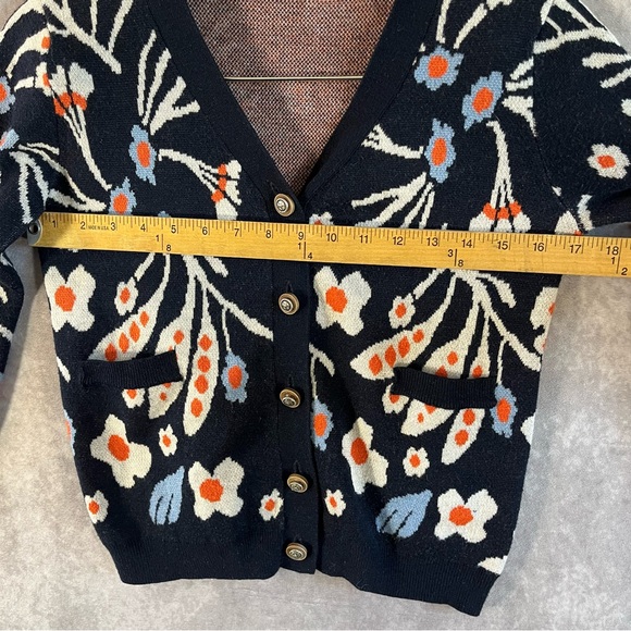 Floral 100% Cashmere Cardigan Women EU 38 / US 6 Blue White Button Stretch Boho - Picture 7 of 9